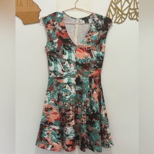 AQUA - Turquoise Floral Fit and Flare Dress